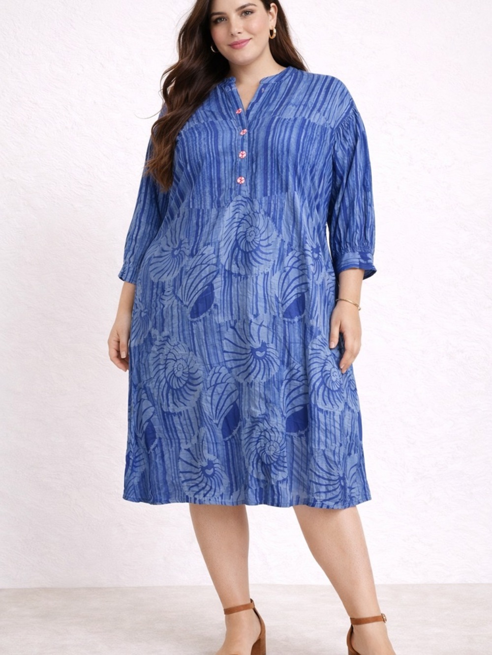 Plus-Size Blue Printed Swim Cover-Up Tunic